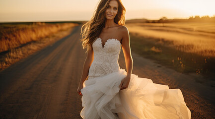 Fototapeta na wymiar beautiful bride in white wedding dress