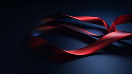 An HD shot showcasing a crimson ribbon coiled on a sleek, glossy midnight blue surface.