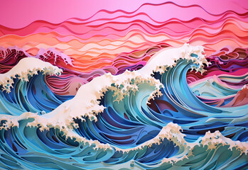 Colorful wave. Holographic neon fluid waves. Artistic painting