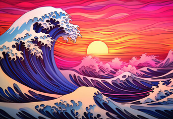 Colorful wave. Holographic neon fluid waves. Artistic painting - obrazy, fototapety, plakaty