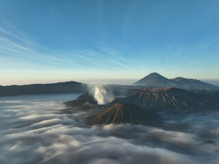 Aerial view Mountains at Bromo volcano during sunrise sky,Beautiful Mountains Penanjakan in Bromo...