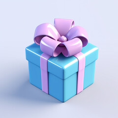 Realistic 3d white gift box with pink glossy ribbon, AI Generative.