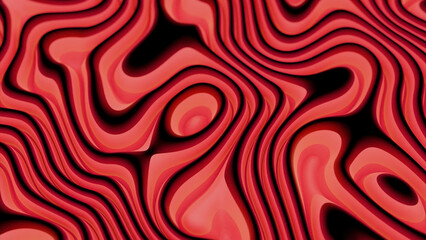 Abstract liquid rippling sticky texture. Design. Beautiful red waving lines.