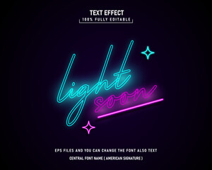 Neon light script editable text effect