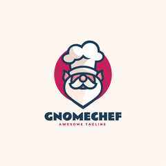 Vector Logo Illustration Gnome Chef Mascot Cartoon Style.