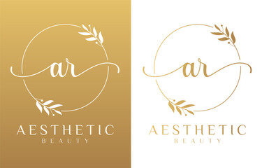 Letter AR Beauty Logo with Flourish Ornament