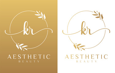 Letter KR Beauty Logo with Flourish Ornament