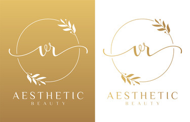 Letter V and R Beauty Logo with Flourish Ornament
