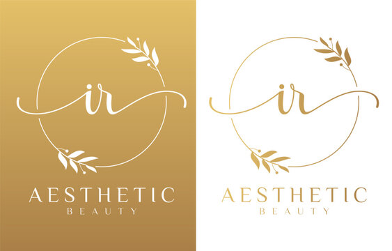 Letter IR Beauty Logo with Flourish Ornament