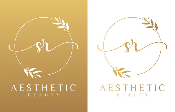 Letter SR Beauty Logo with Flourish Ornament