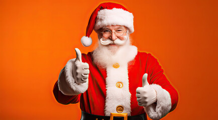 santa claus on orange background with thumbs up