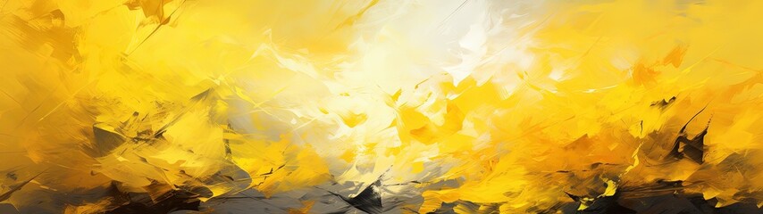 Vibrant Yellow Abstract Painting with Dynamic Petal-like Strokes