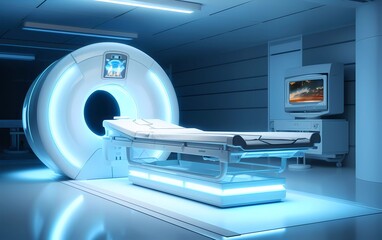 advanced mri or ct scan medical diagnosis machine in hospital laboratory. generative ai