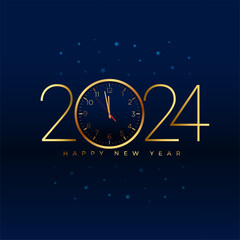 happy new year 2024 event background with golden clock design