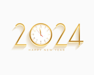 3d style golden 2024 new year clock background with shadow effect - obrazy, fototapety, plakaty
