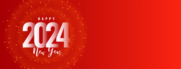 happy new year 2024 invitation banner with firework celebration - obrazy, fototapety, plakaty