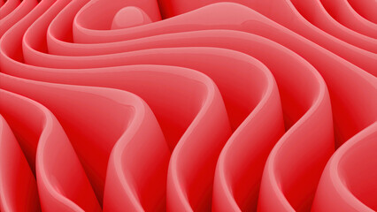 Coral color wavy background. Design. Meditating soft flexible lines.