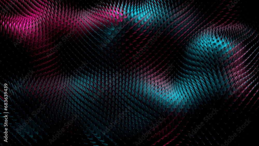 Poster abstract metal texture of tiny particles slowly rippling. design. boiling surface with colorful ligh