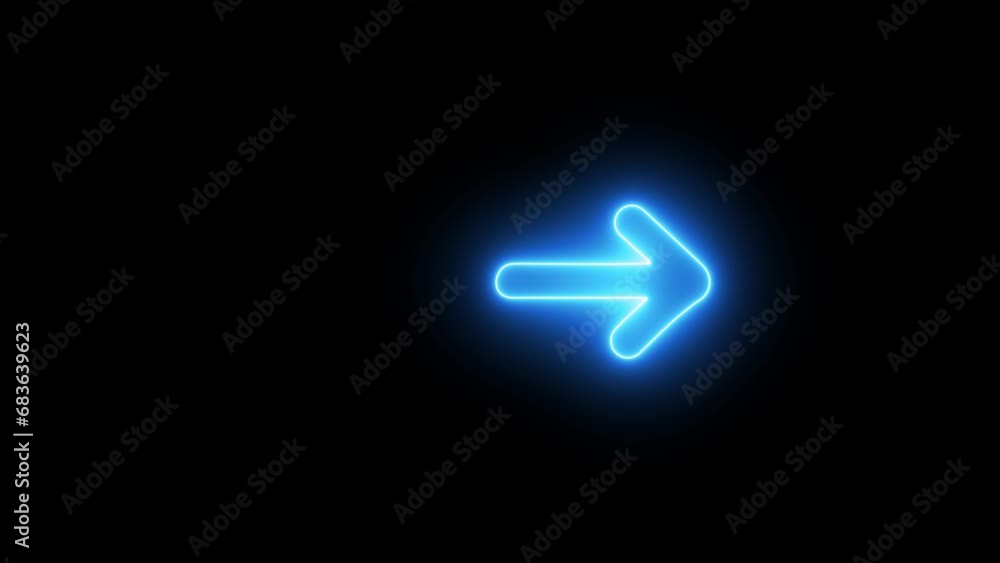 Poster glowing right arrow animation. blue neon colored swipe right arrow animation video. loop able overla