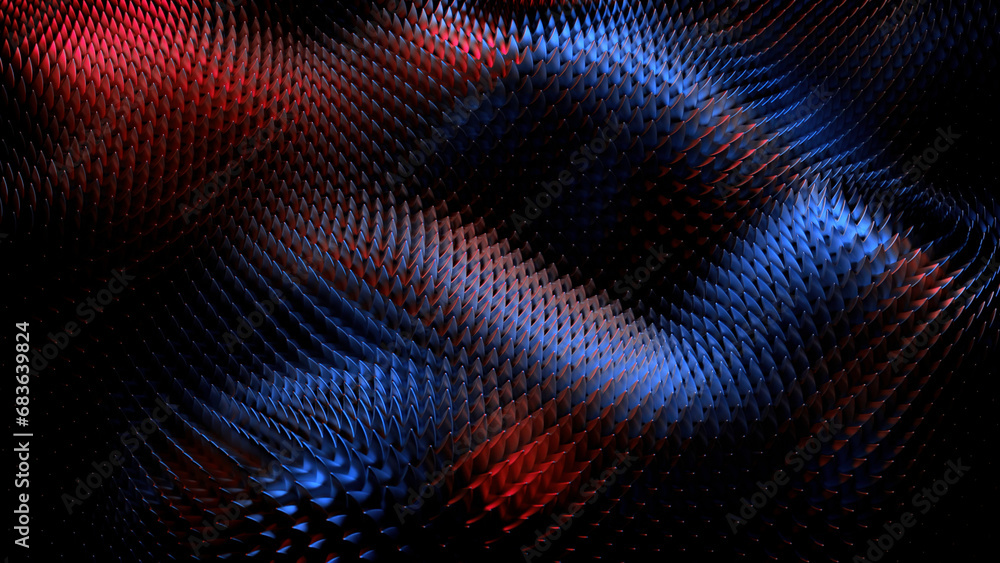 Poster abstract metal texture of tiny particles slowly rippling. design. boiling surface with colorful ligh