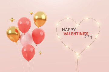 Valentine's day sale background with realistic and shine balloons are available for use online shopping website or social media advertising. Realis tic balloon Vector.