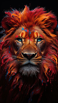 Portrait Calm and Confidence Lion Head Oil Painting Background