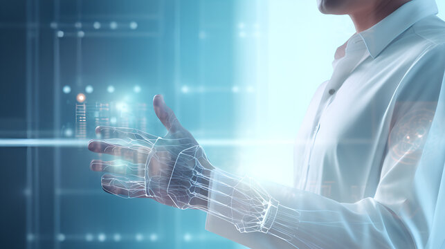 Digital Transformation in Healthcare: Future Medical Images Unveiled,businessman touching virtual screen.AI Generative 