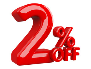Discount 2 Percent Off Sale Red Number 3D Render