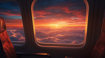 Fototapeta premium sunset and sunrise view from airplane