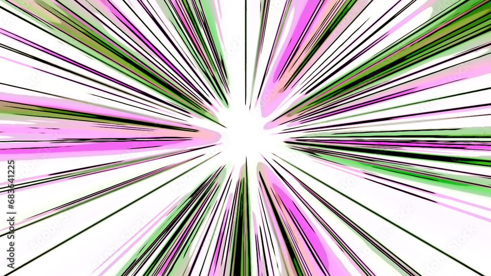 Poster multicolored bright laser rays moving and flashing background. motion. creative background with rota