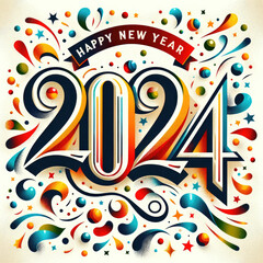 Happy New Year 2024. Greeting card design template.