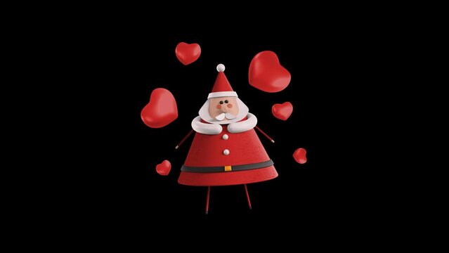 3D Animation Video of Christmas Day Icons with Santa Claus and Heart Icons