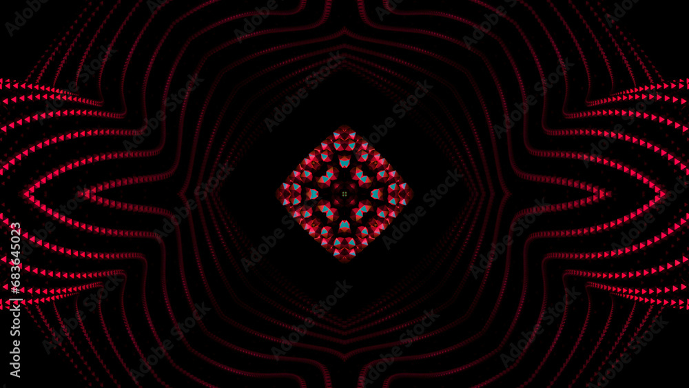 Poster kaleidoscope magical particles in a shape of a star. design. shiny multicolored particles forming di