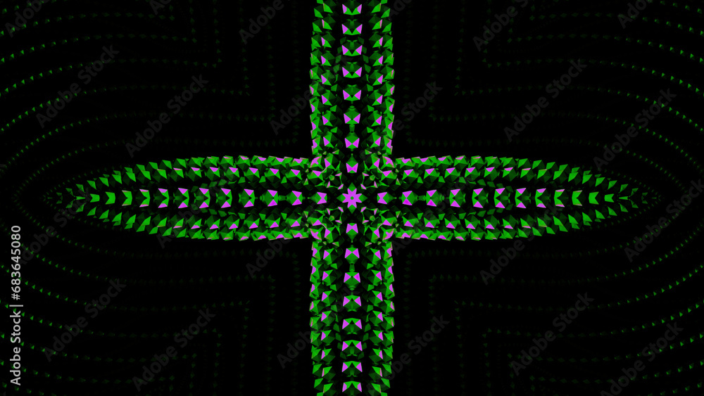 Poster kaleidoscope magical particles in a shape of a star. design. shiny multicolored particles forming di