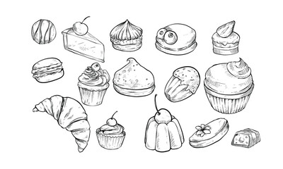 sweet dessert handdrawn illustration engraving