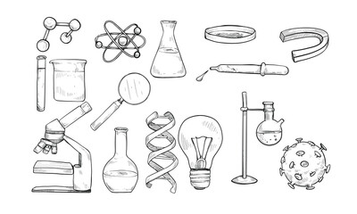 lab equipment handdrawn illustration engraving