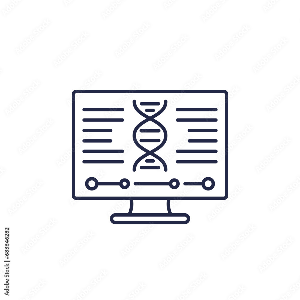 Poster bioinformatics icon with dna and computer, line vector