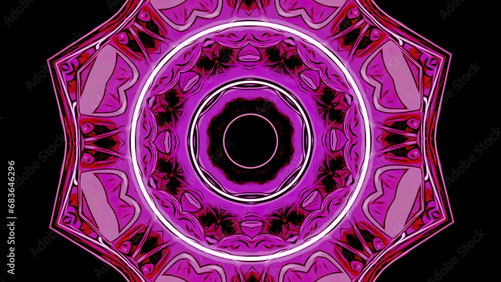 Poster hypnotic neon pattern with ripple circles on black background. design. neon pattern with moving circ