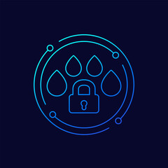 Water lock icon with drops and padlock, linear design