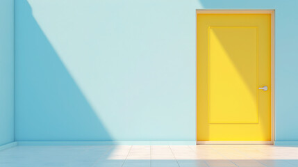 yellow door on a pastel blue background abstract interior