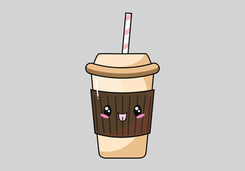 cute kawaii cup coffee vector illustration