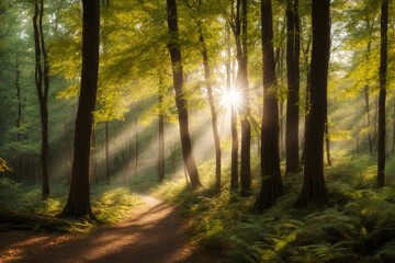 Obraz premium sun rays in the forest