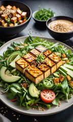 Teriyaki tofu salad with sesame 