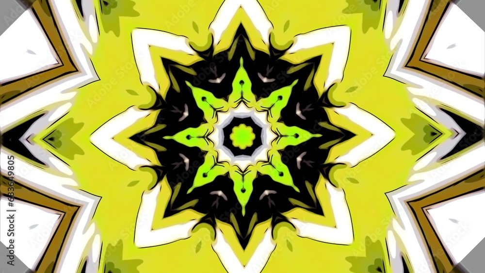 Poster colorful shimmering floral pattern moves. motion. flower mandala moves and pulsates to rhythm of mus