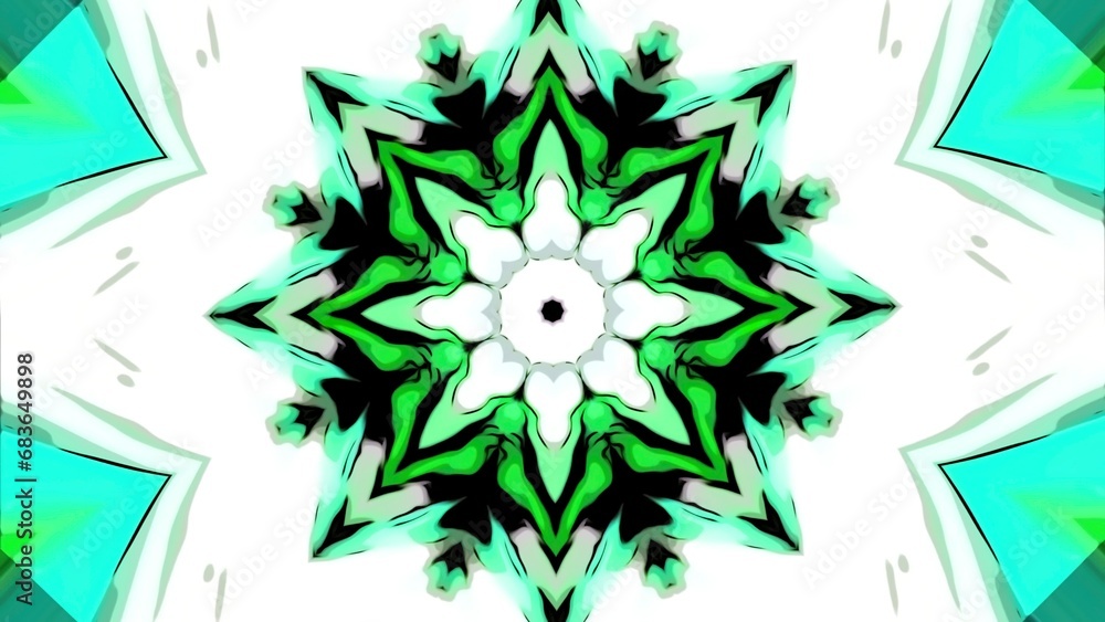 Poster colorful shimmering floral pattern moves. motion. flower mandala moves and pulsates to rhythm of mus