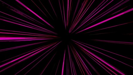 Animation with glowing lasers on black background. Motion. Colored rays rotate in circle on black background. Cyber rays glow and rotate in dark space