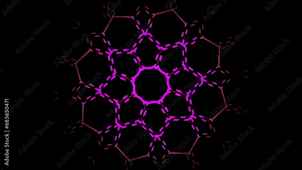 Poster lines move in floral pattern on black background. motion. colored lines move in ornamental pattern. 