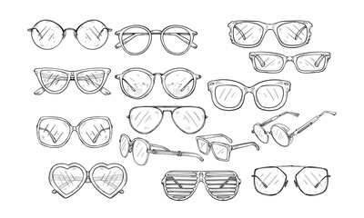 eyeglasses frame handdrawn illustration engraving