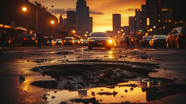 There Deep Puddle On Road Asphalt, Wallpaper Pictures, Background Hd 