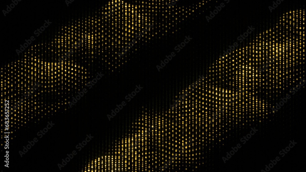 Aufkleber moving waves of glowing dots on black background. design. bright electronic dots move in waves in cy